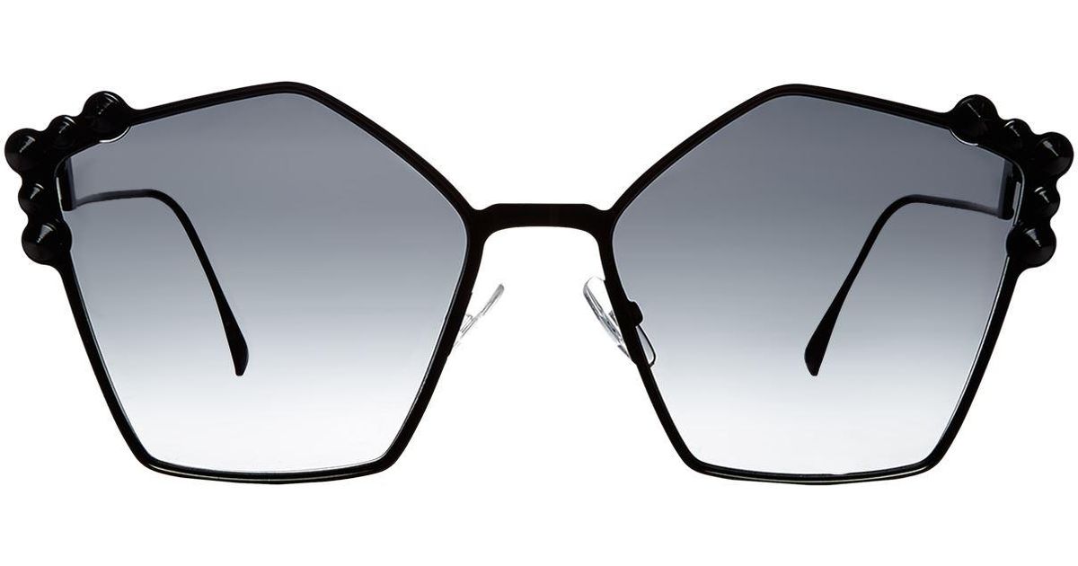 Fendi Leather Can Eye Pentagon Sunglasses in Black - Lyst