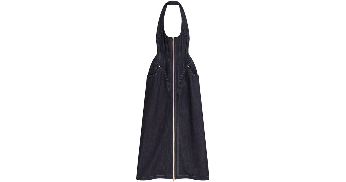 Schiaparelli Denim Halterneck Midi Dress in Blue | Lyst UK Schiaparelli Denim Halterneck Midi Dress in Blue | Lyst UK