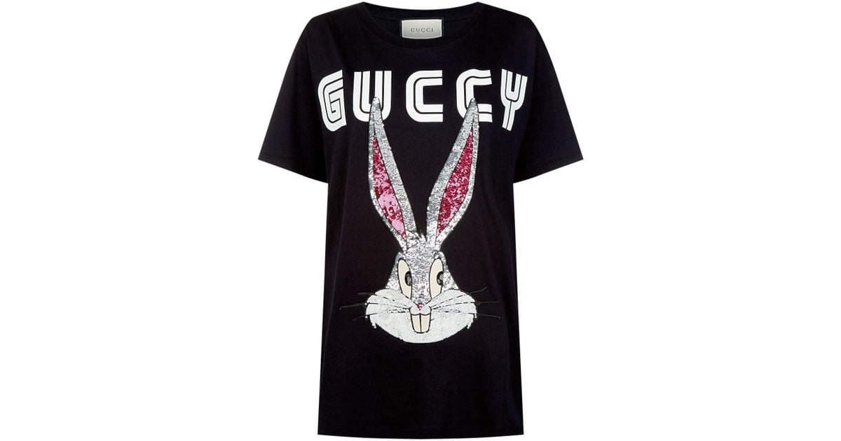 Gucci Cotton Bugs Bunny Embellished T-shirt in Black | Lyst
