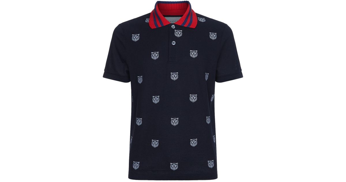 Gucci Cotton Tiger Head Contrast Collar Polo Shirt in White for Men - Lyst
