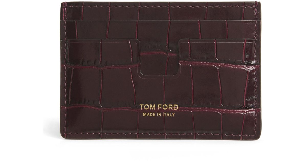 Tom Ford Leather Croc-Embossed Card Holder in Brown for Men