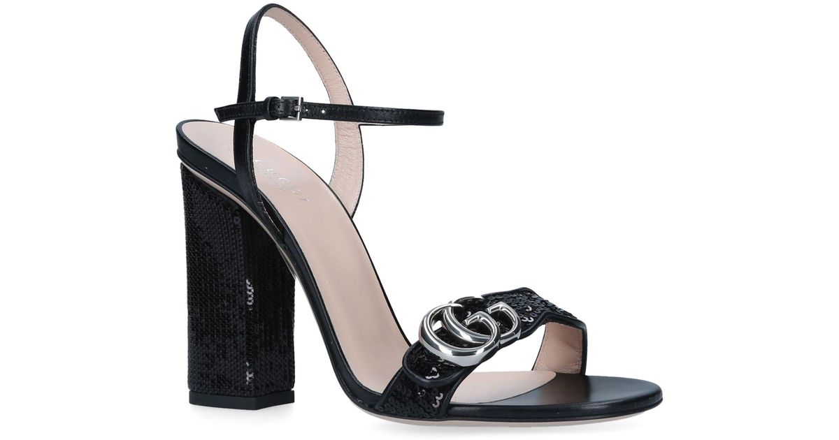 Gucci Marmont Sequin Sandals 105 in Black | Lyst