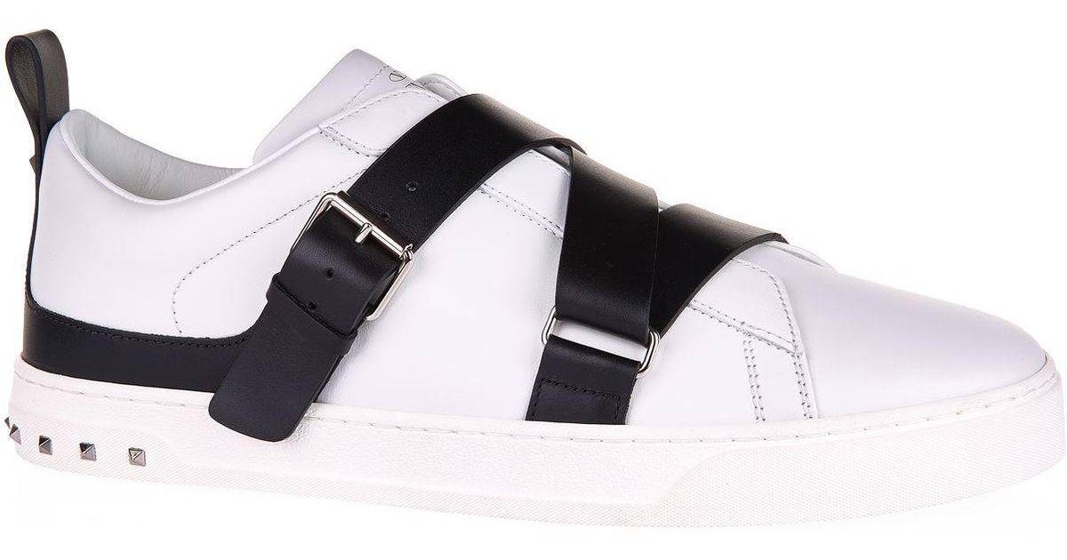 Valentino Leather Buckle Strap Sneakers 