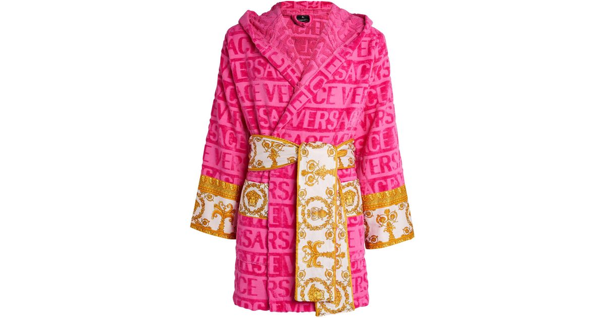 Versace Logo Baroque Hooded Robe (extra Large) in Pink | Lyst