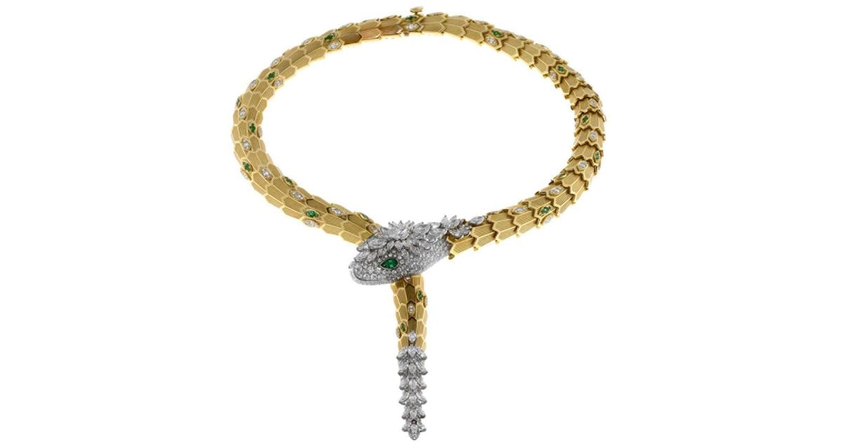 BVLGARI Emerald And Diamond Serpenti Necklace in Metallic | Lyst