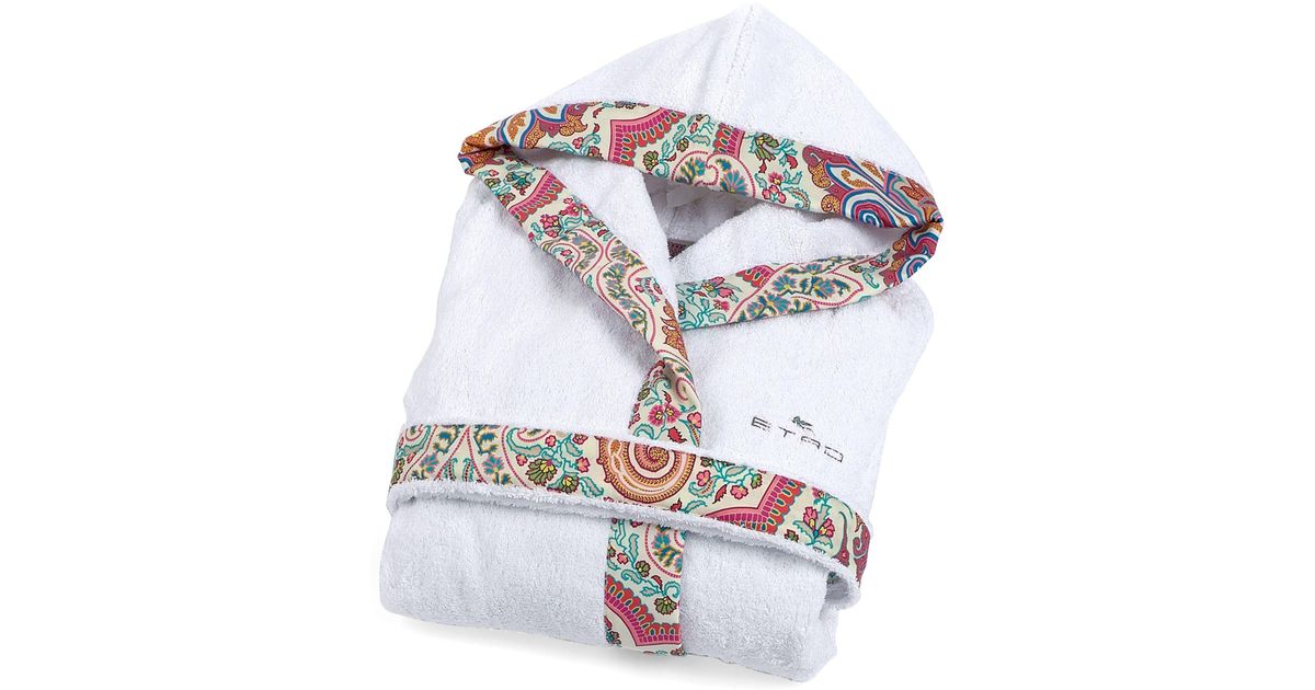 Etro Terry Cotton Satintrim Bathrobe in White Lyst