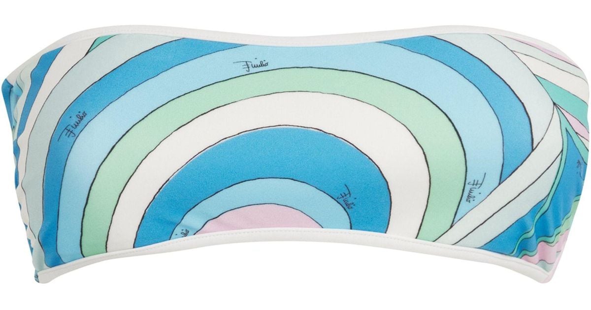 PUCCI Pucci Iride Print Bandeau Bikini Top in Blue | Lyst
