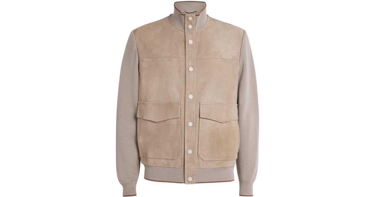 Canali Suede-Front Hybrid Jacket in Natural for Men | Lyst UK