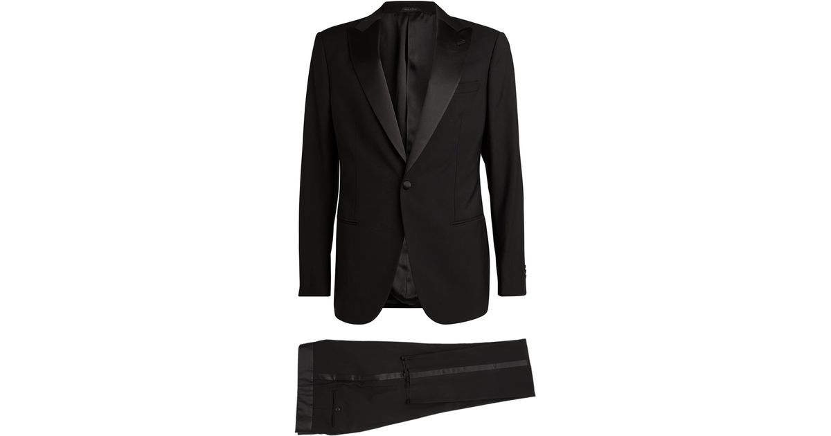 MANZINI ARMANI 3-Piece Slim-Fit Men's Satin Filigree Pattern Tuxedo Prom Suit Black main image 1