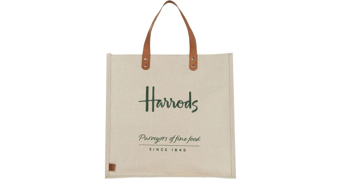 Harrods Cotton Embroidered Jute Grocery Shopper Bag in Brown - Lyst