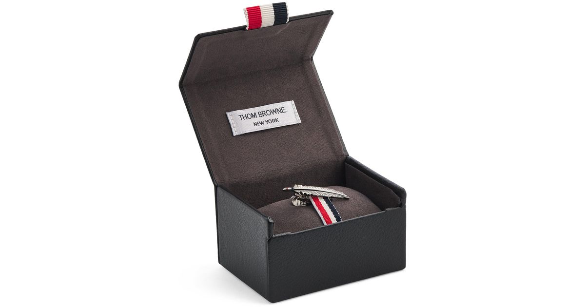 Thom Browne Sterling Feather Tie Bar in Black for Men | Lyst