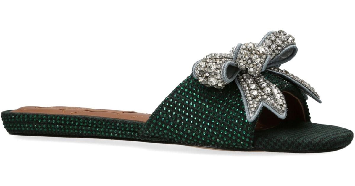 Kurt Geiger Crystal-embellished Bow Sandals in Green | Lyst