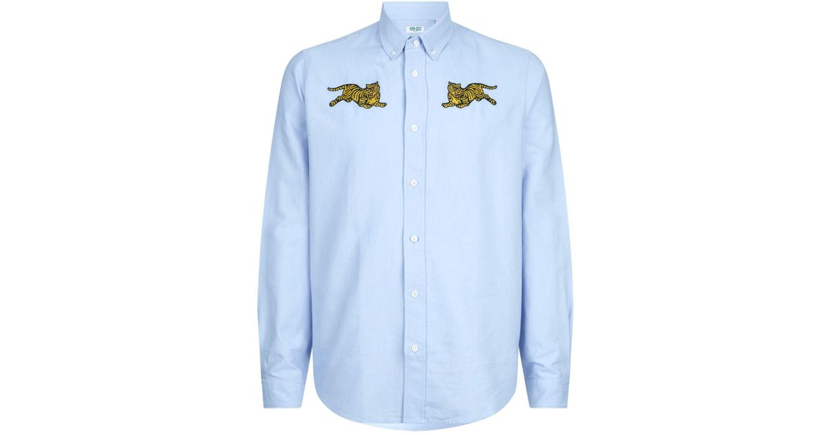 美品 KENZO jumping tiger 刺繍 ボタンダウンシャツ XS kenzo-Blue-Embroidered-Double-