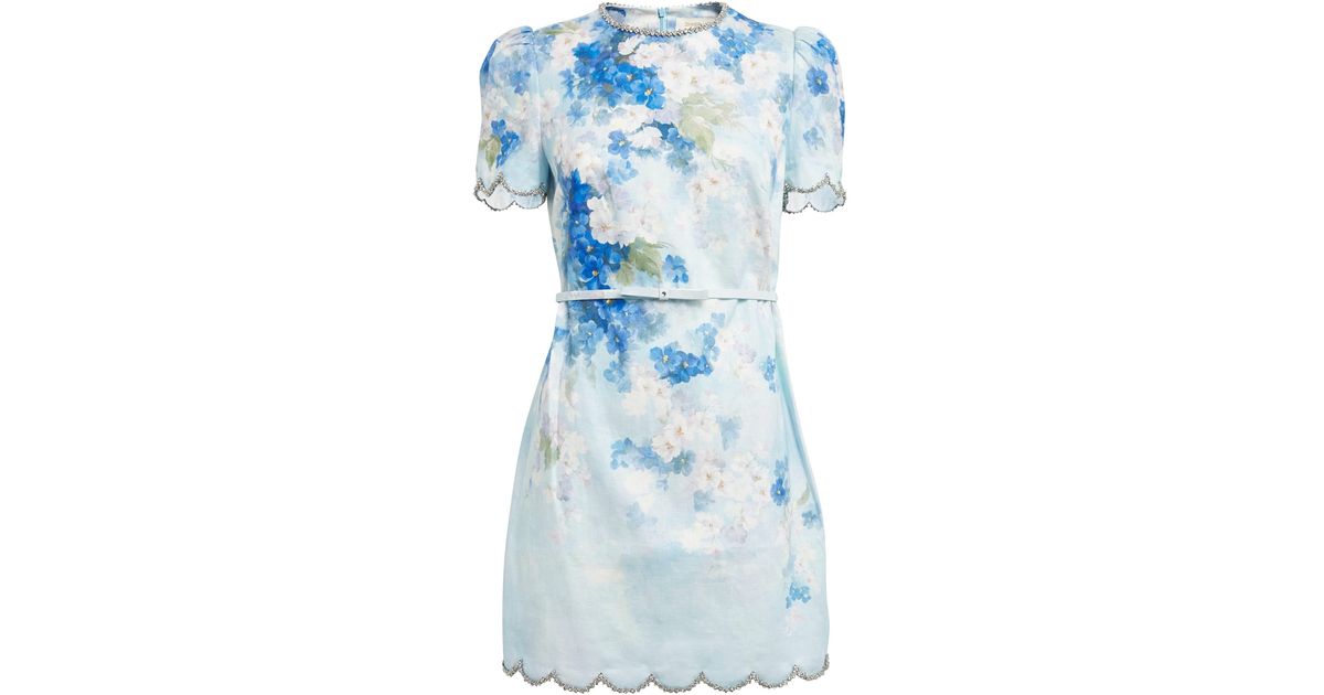 crush scalloped mini dress Zimmermann Linen Crush Scalloped Mini Dress in Blue