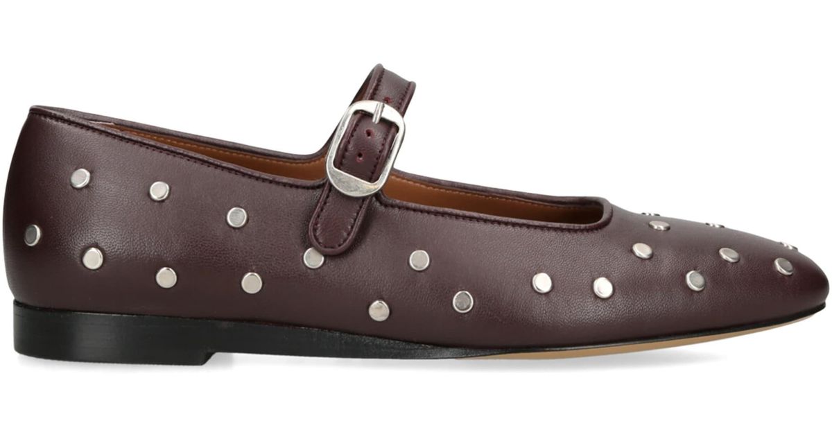 Le Monde Beryl Leather Studded Mary Jane Flats in Brown | Lyst