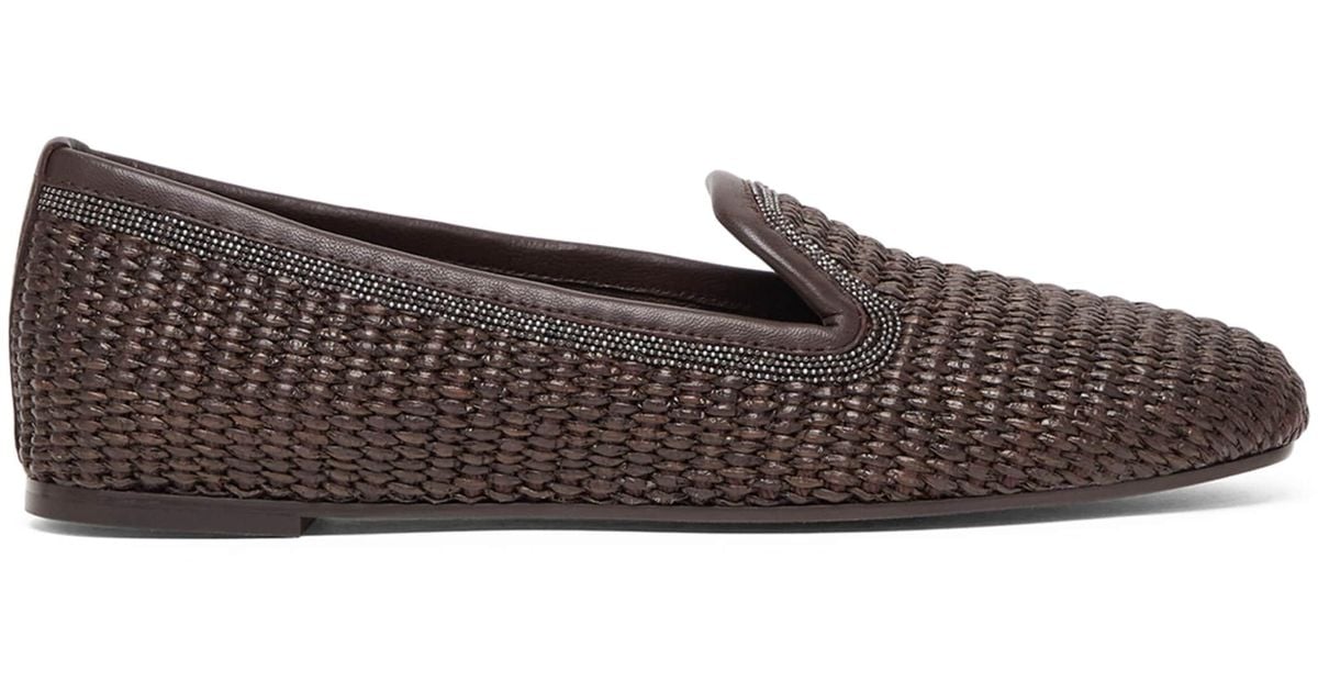 Brunello Cucinelli Techno Raffia Precious Trim Slippers in