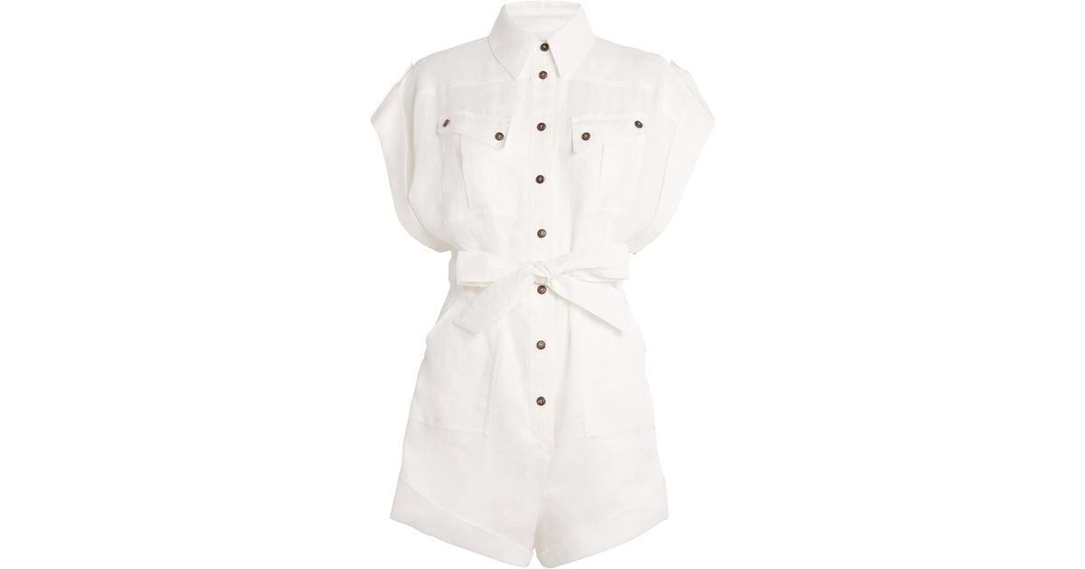 Zimmermann Linen Cuffed Rhiannon Playsuit in White | Lyst