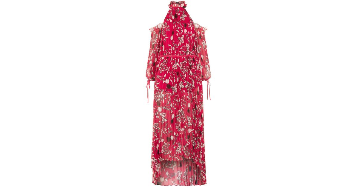 red cold shoulder maxi dress