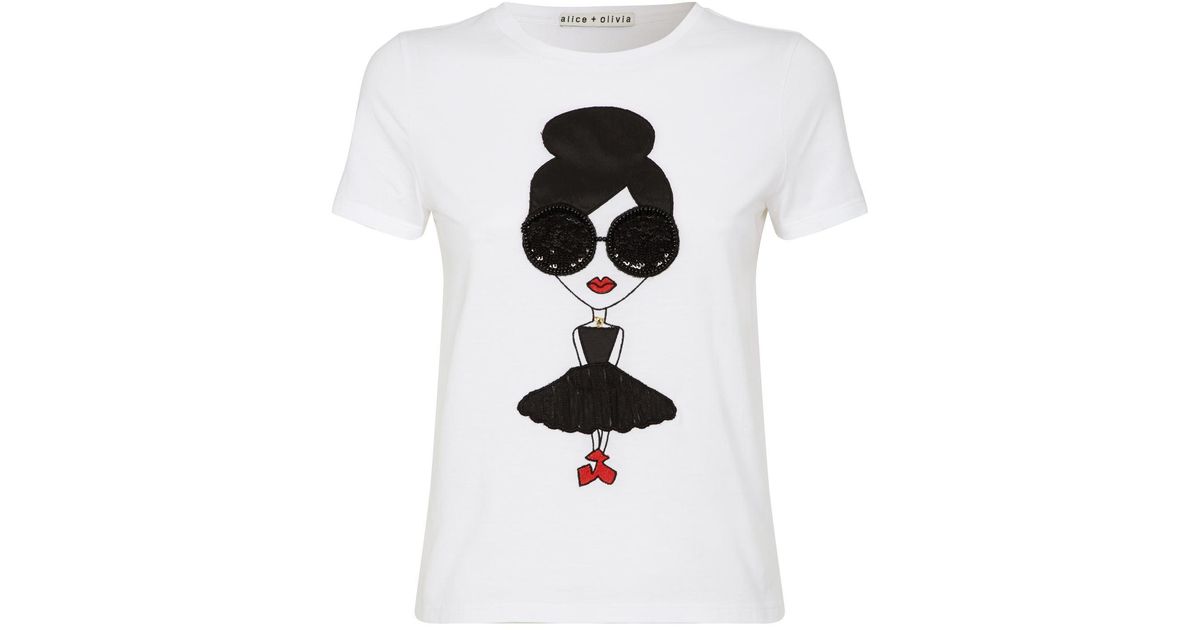 Alice + Olivia Stace Face Cotton T-shirt in White | Lyst