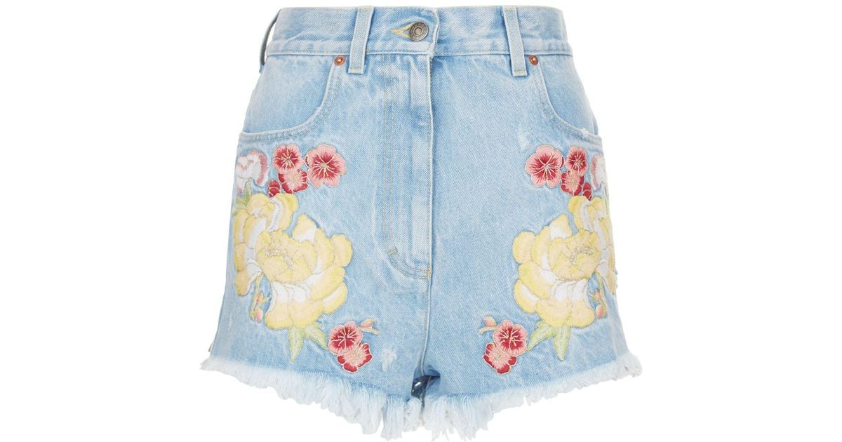 Gucci Embroidered Floral Denim Shorts in Blue | Lyst Canada