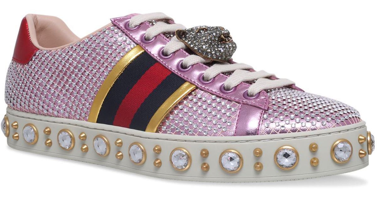 Gucci Rubber New Ace Jewelled Sneakers in Pink - Lyst
