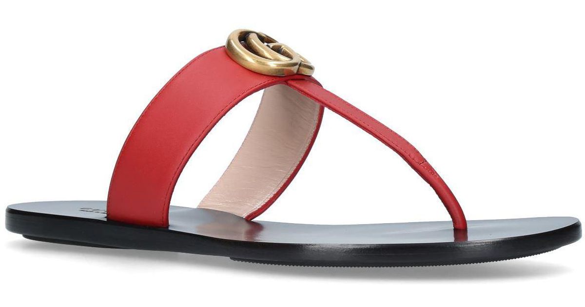 Gucci 10mm Marmont Leather Thong Sandals in Red Lyst