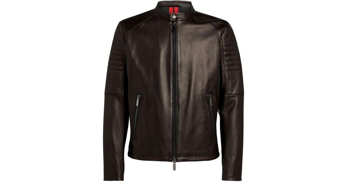BOSS by HUGO BOSS + Porsche Leather Biker Jacket in Black for Men | Lyst