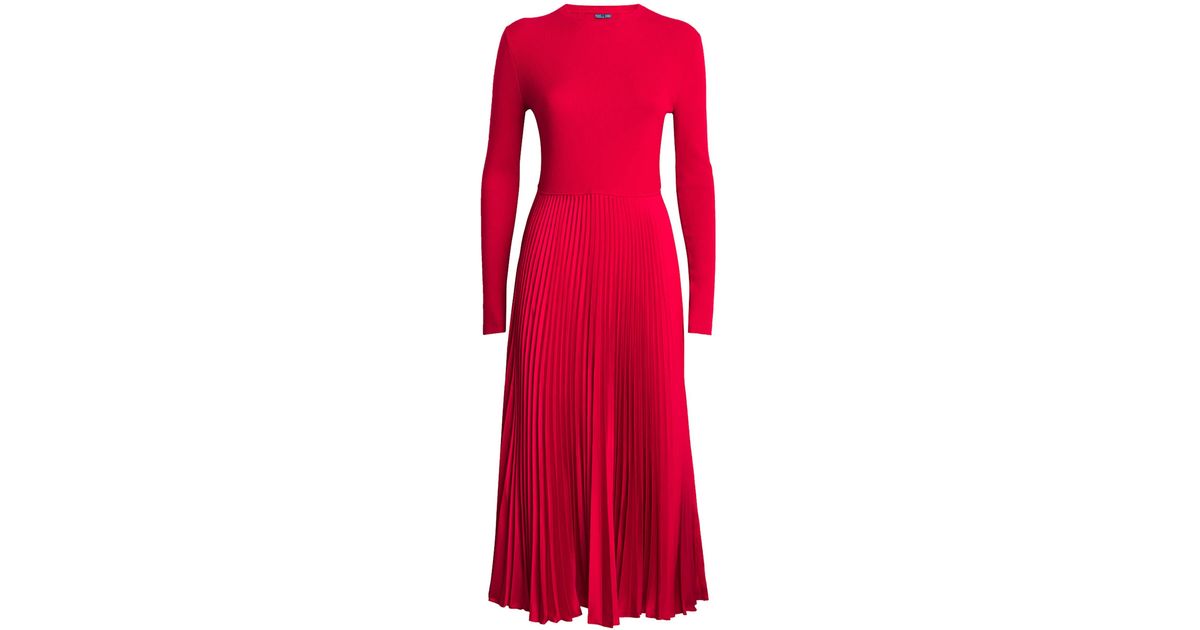 Polo Ralph Lauren Sweater-Bodice Midi Dress in Red | Lyst