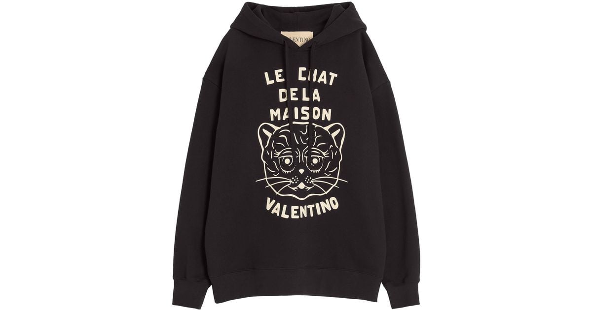 Valentino Cotton Jersey Le Chat De La Maison Hoodie in Black