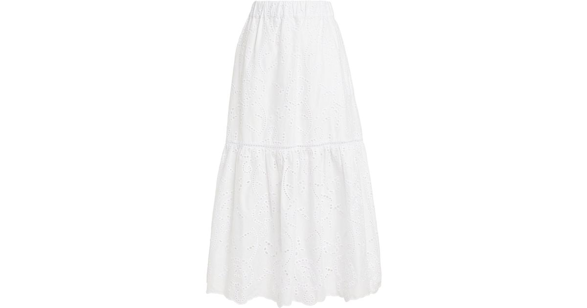 MAX&Co. Broderie Anglaise Midi Skirt in White | Lyst