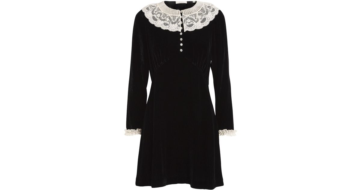Doen Velvet Lace-Trim Lisbeth Mini Dress in Black | Lyst