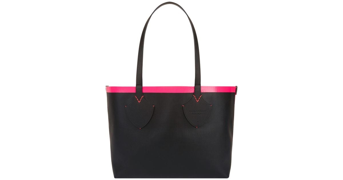 Burberry Black/Neon Pink Canvas And Leather XL Reversible Tote