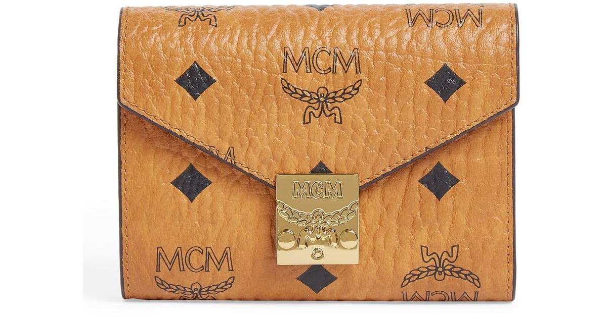 MCM Canvas Patricia Visetos Tri-fold Small Wallet in Cognac (Brown ...