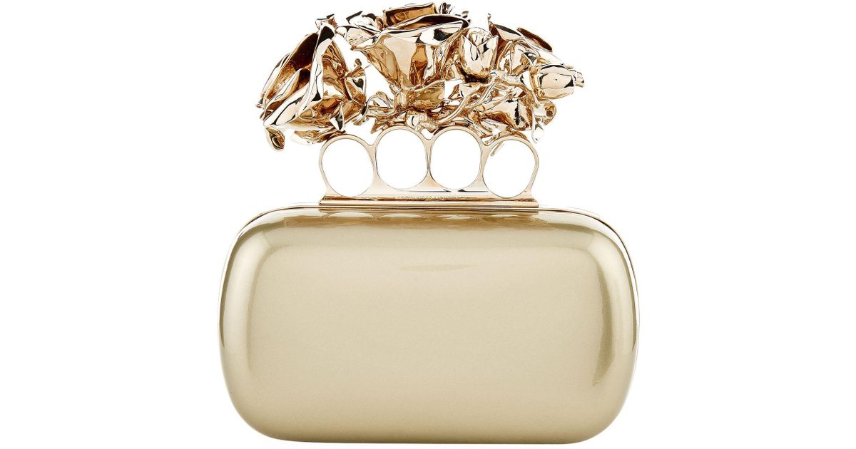 McQueen Patent Four Roses Knuckle Clutch in Metallic Lyst UK