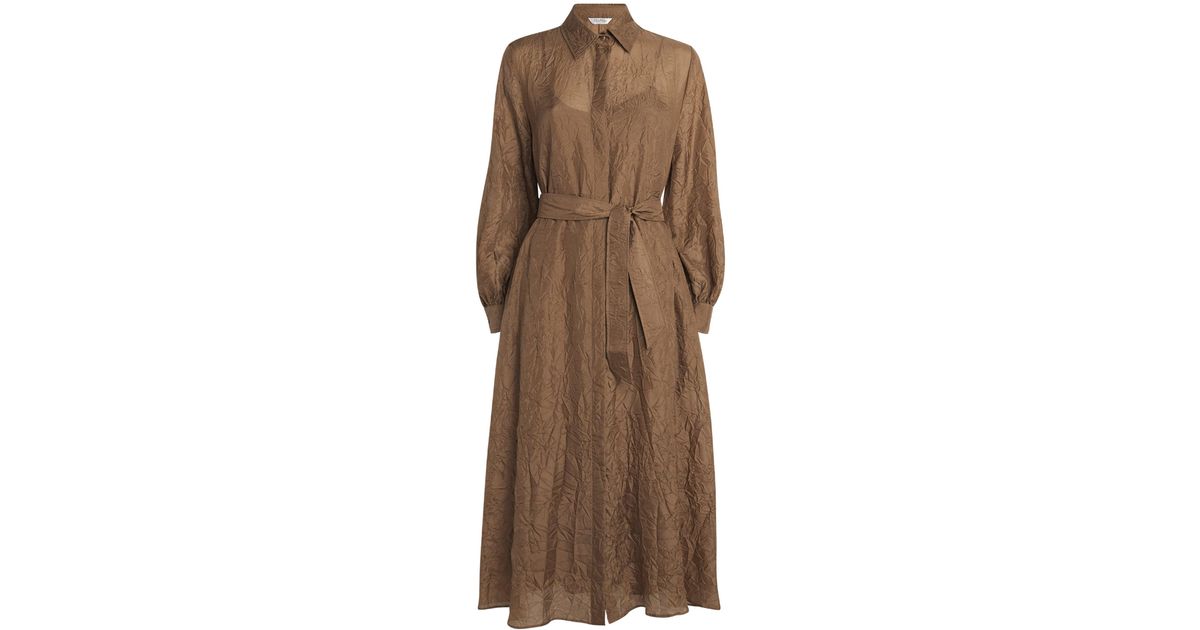 Max Mara Silk Maxi Shirt Dress in Brown | Lyst