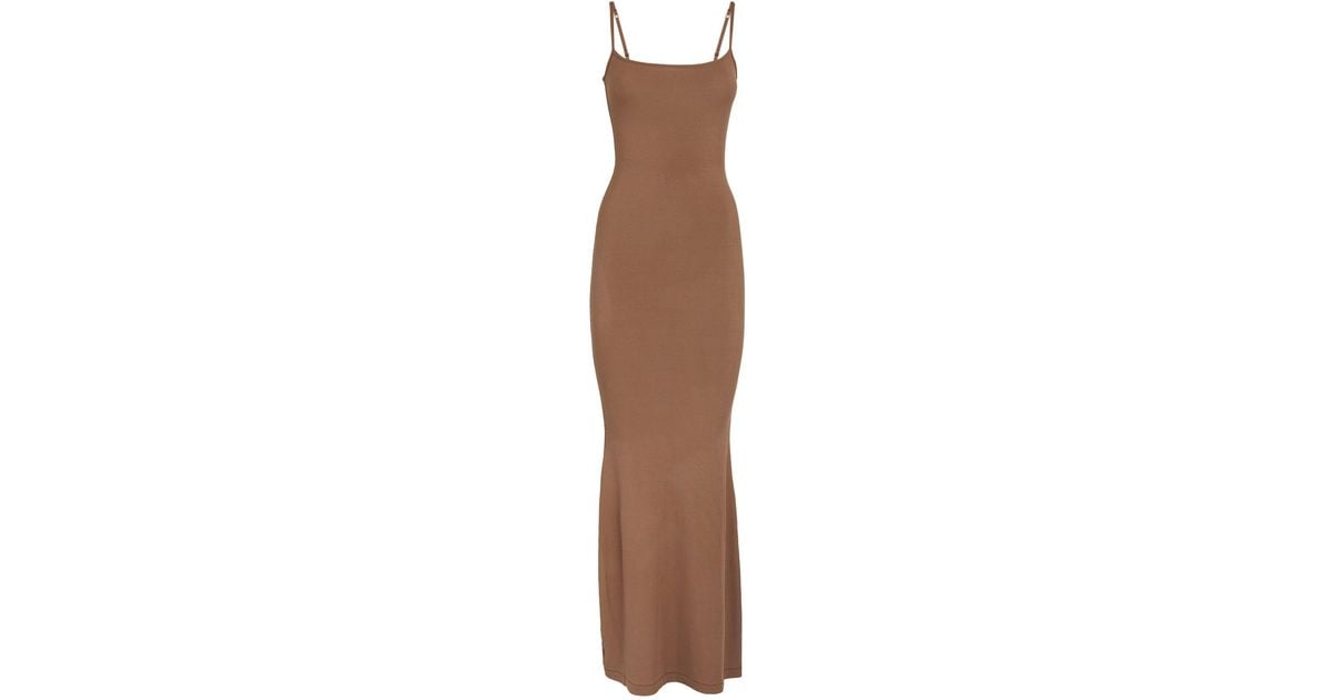 Skims Soft Lounge Long Slip Dress in Brown