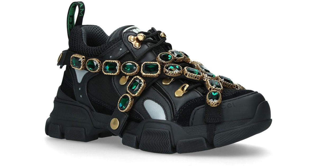 Gucci Rubber Flashtrek Strass Sneakers in Black - Lyst