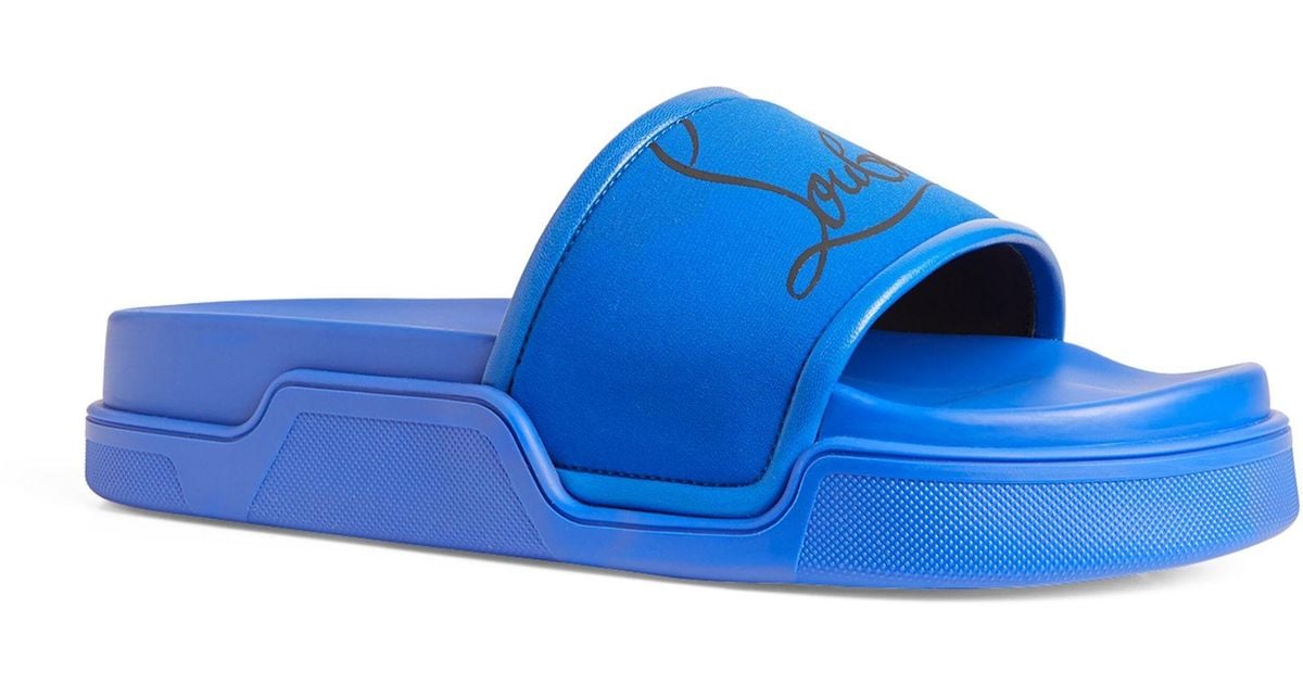 Christian Louboutin Navy Pool Slides in Red for Men