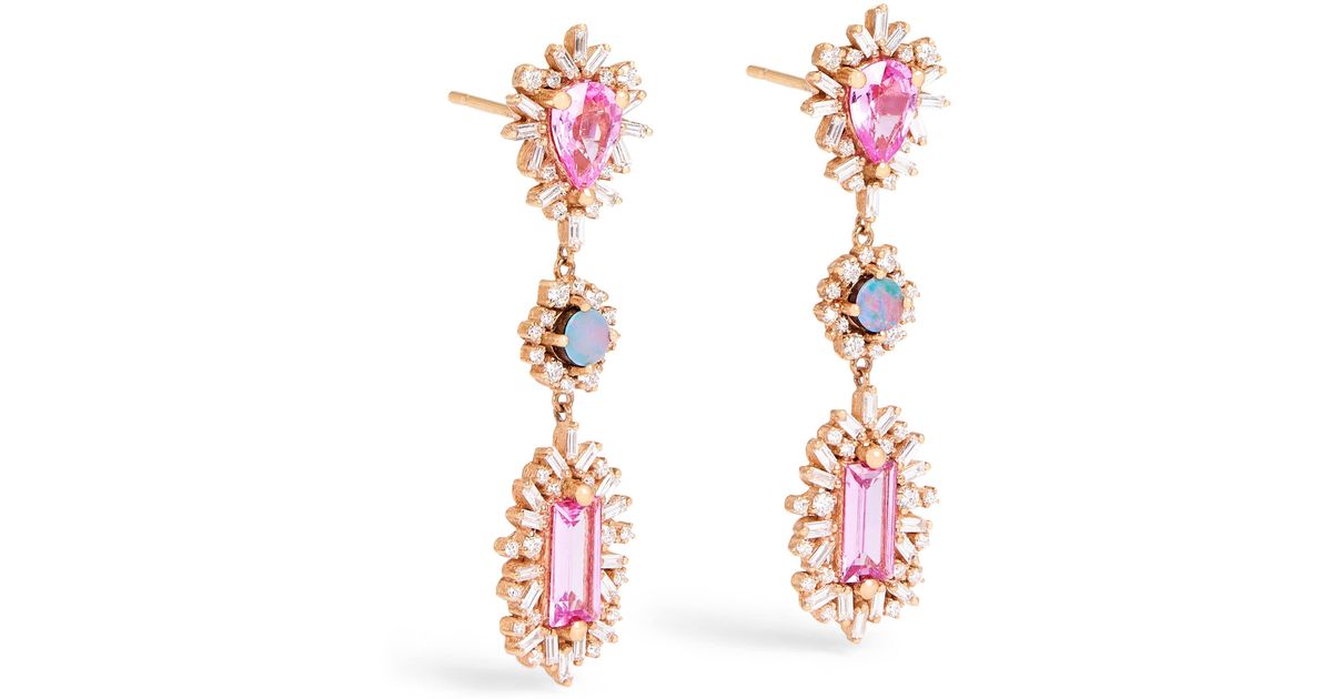 Suzanne Kalan Diamond, Sapphire And Opal One Of A Kind Drop Earrings in