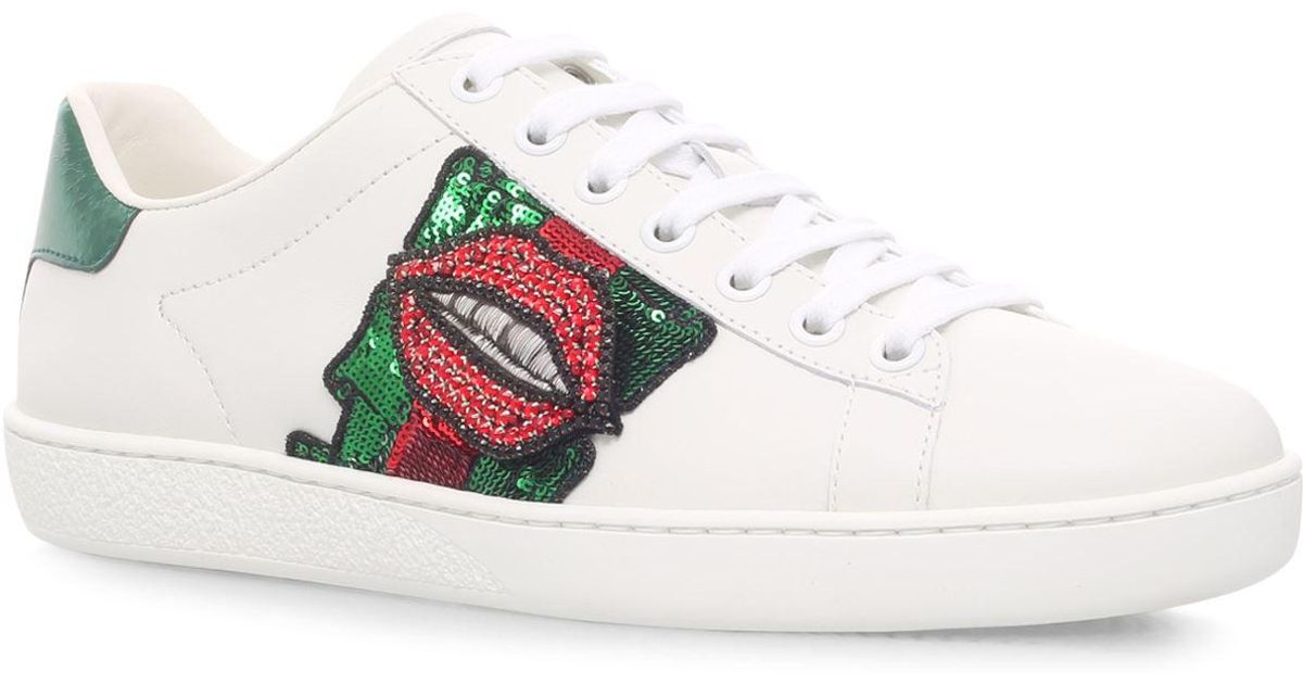 Gucci New Ace Lips Low Sneakers in White | Lyst