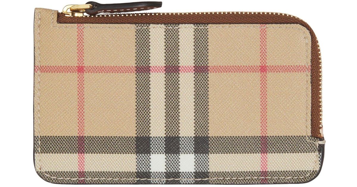 Burberry Leather Vintage Check Zip Card Holder in Natural | Lyst UK