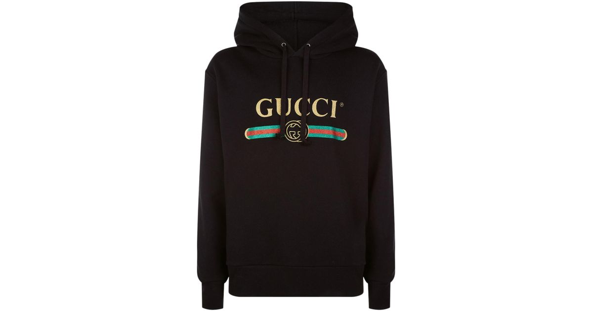 Gucci Wolf Logo Hoodie in Black for Men | Lyst