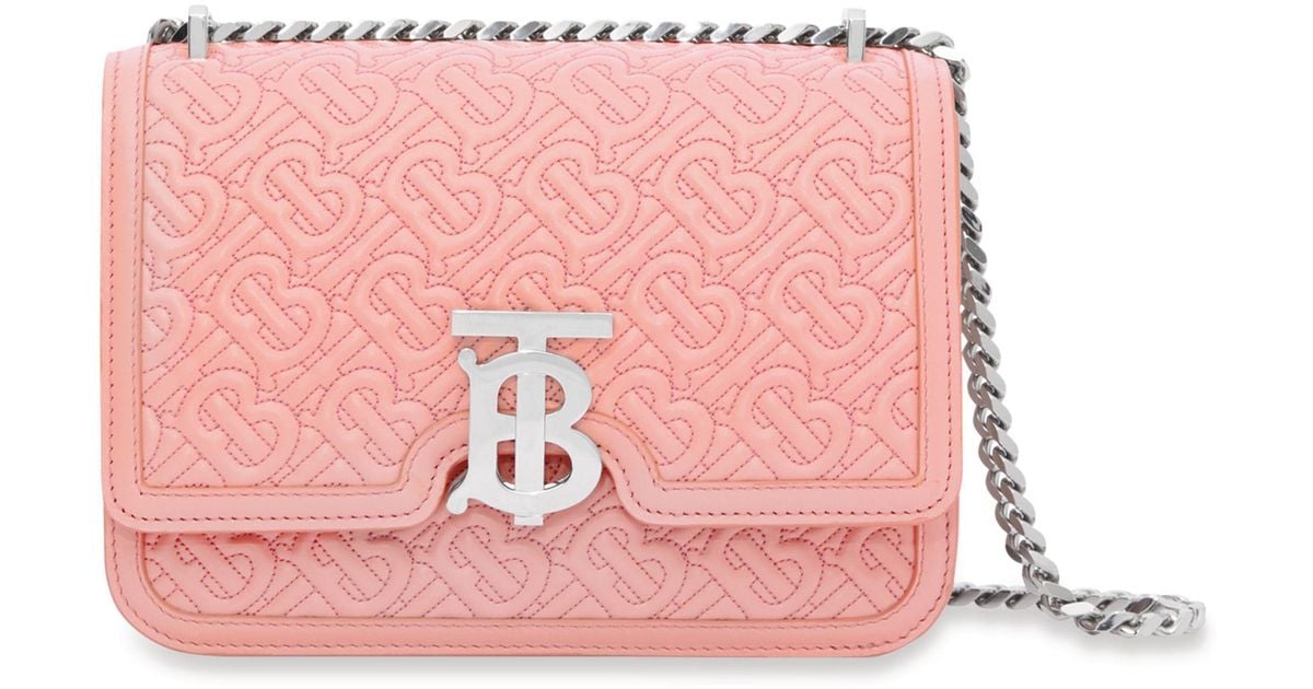 Burberry Small Leather Quilted Tb Monogram Bag in Pink Lyst
