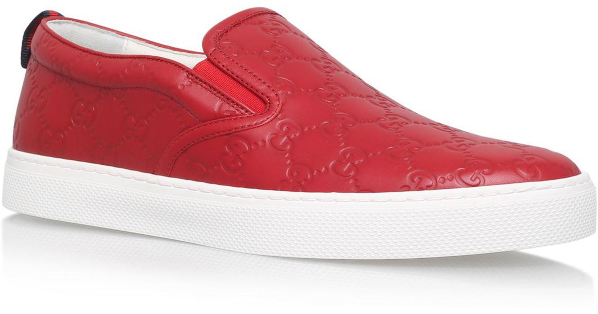 Gucci Denim Dublin Logo Skater Shoes in Red for Men - Lyst