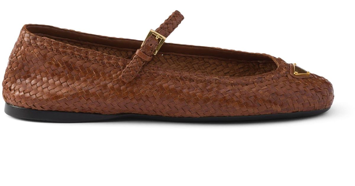 Prada Woven Leather Ballet Flats in Brown | Lyst UK