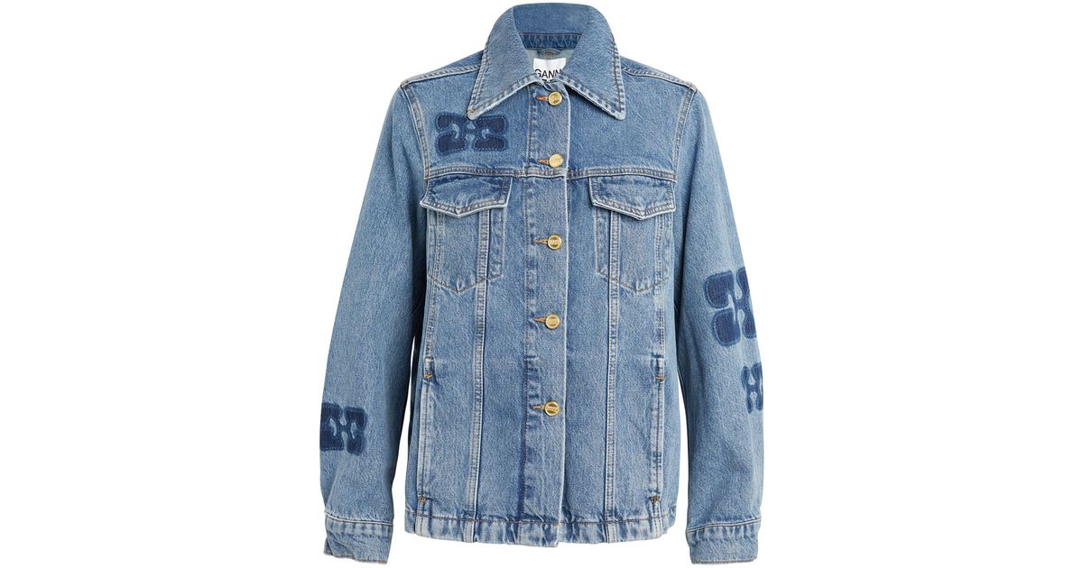 Ganni Logo-patch Denim Jacket in Blue | Lyst