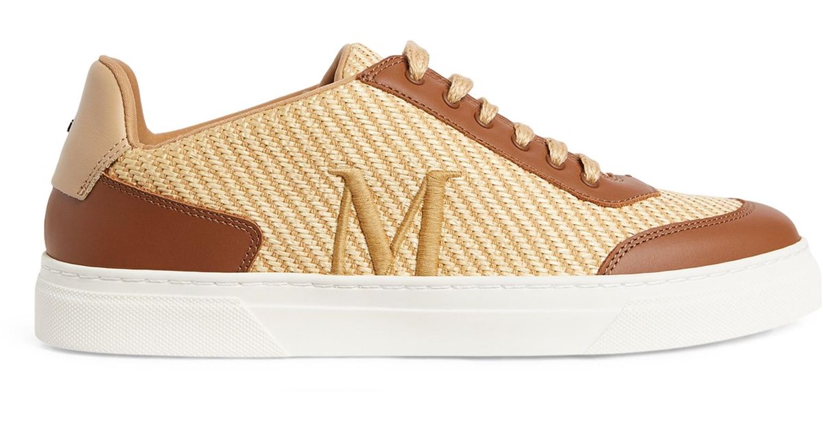 Max Mara Canvas-leather Taba Sneakers in Natural | Lyst