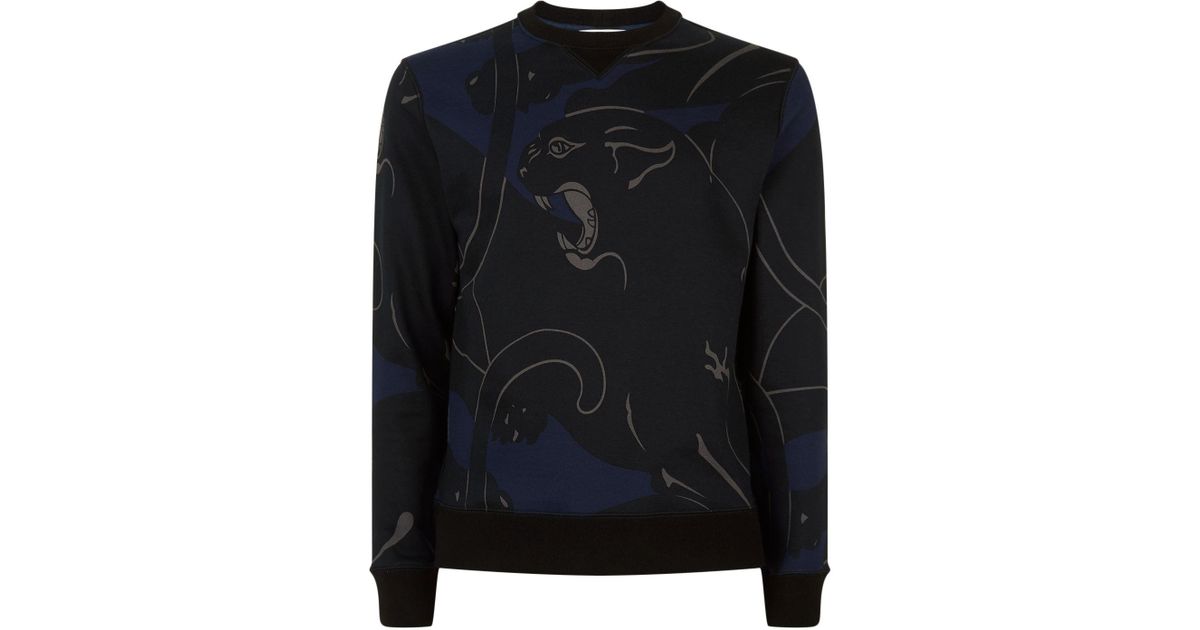 Valentino Cotton Panther Print Sweatshirt in Blue for Men | Lyst