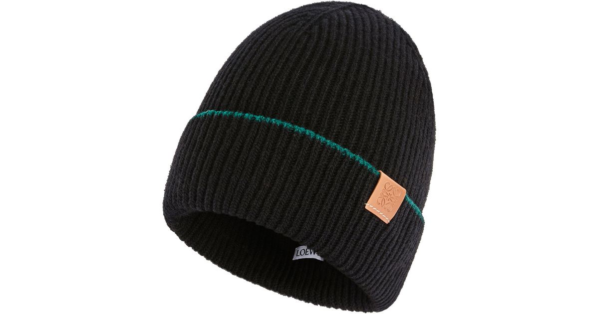 Loewe Wool Knitted Beanie Hat in Black | Lyst