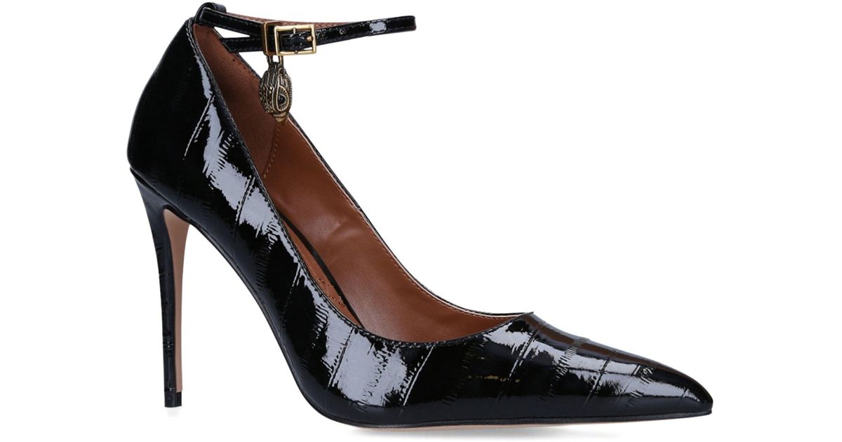 Kurt Geiger Patent Croc-embossed Leather Shoreditch Pumps in Black | Lyst